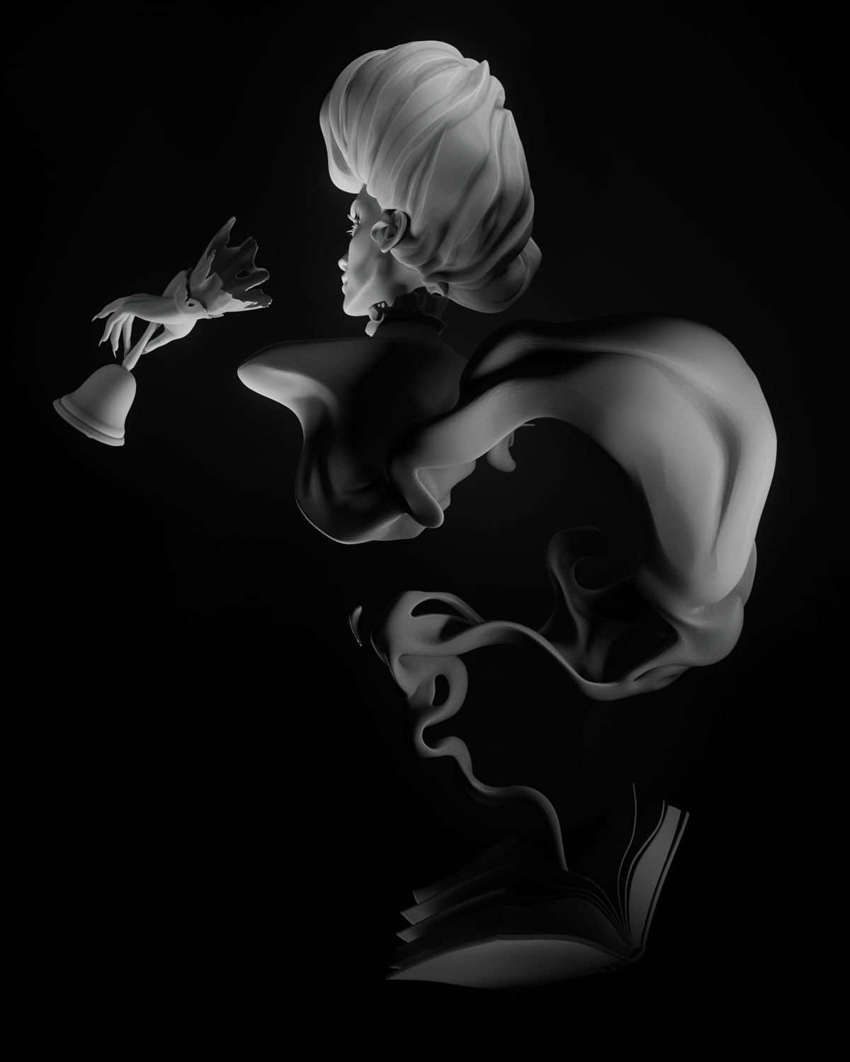 Angle of a 3D sculpture: the ghost of an Edwardian-era woman or 