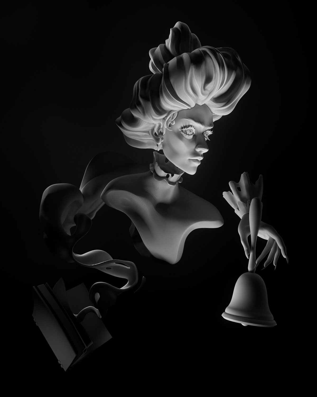 3D sculpture of the ghost of an Edwardian-era woman or 