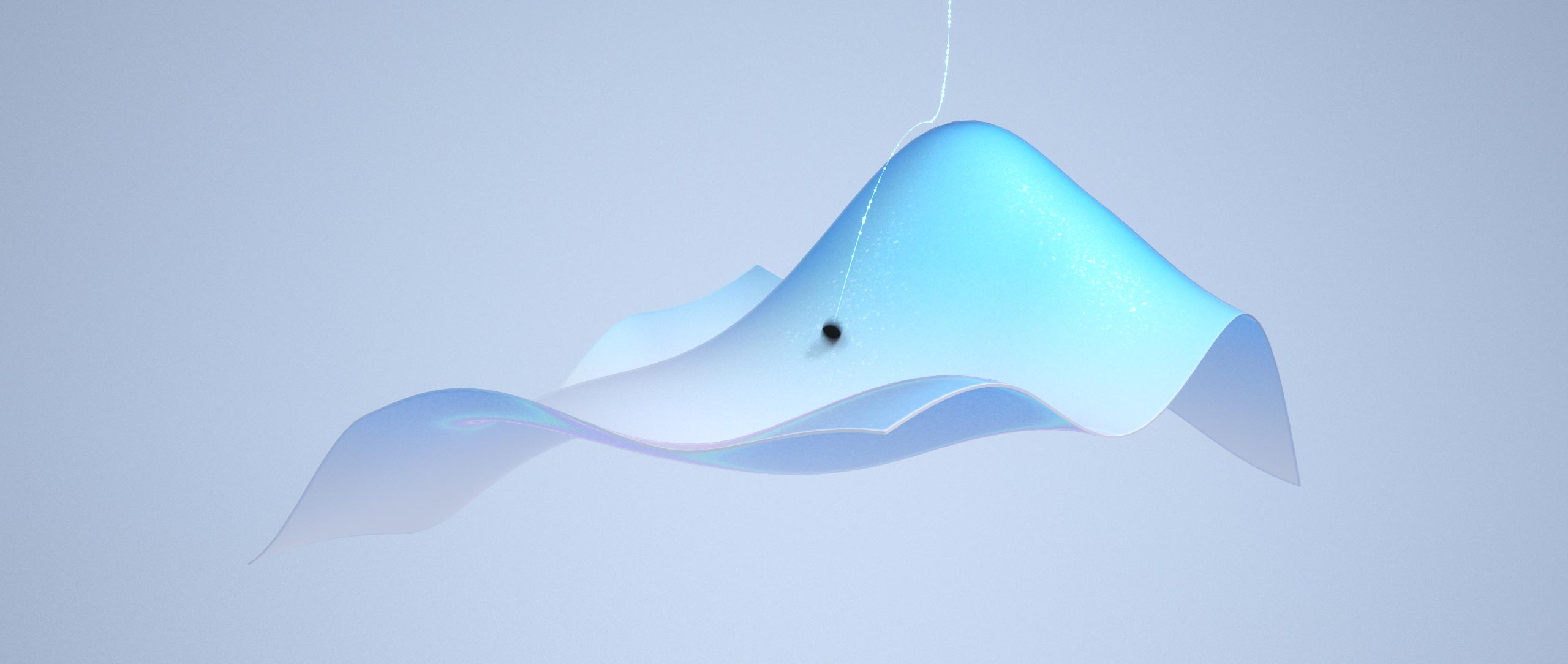 3D art: light blue, abstract wave-like form