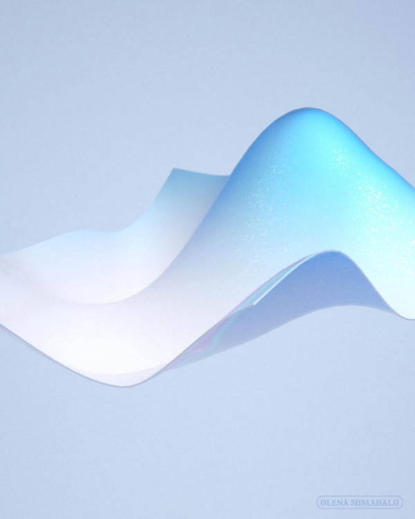 3D art: light blue, abstract wave-like form