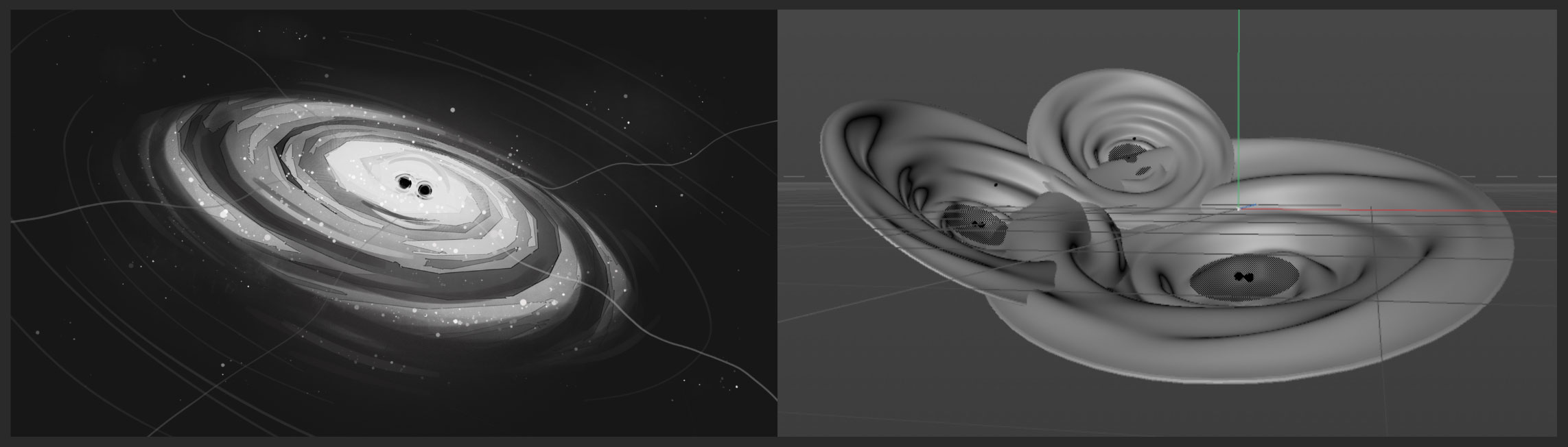 2D and 3D sketches of gravitational waves