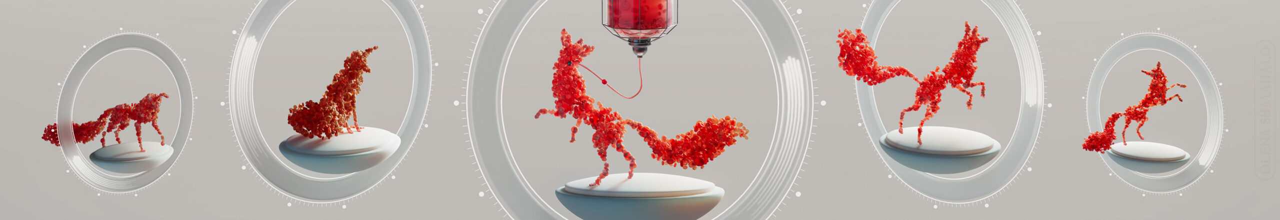 3D art: fox silhouette made up of blood cells, getting a blood injection