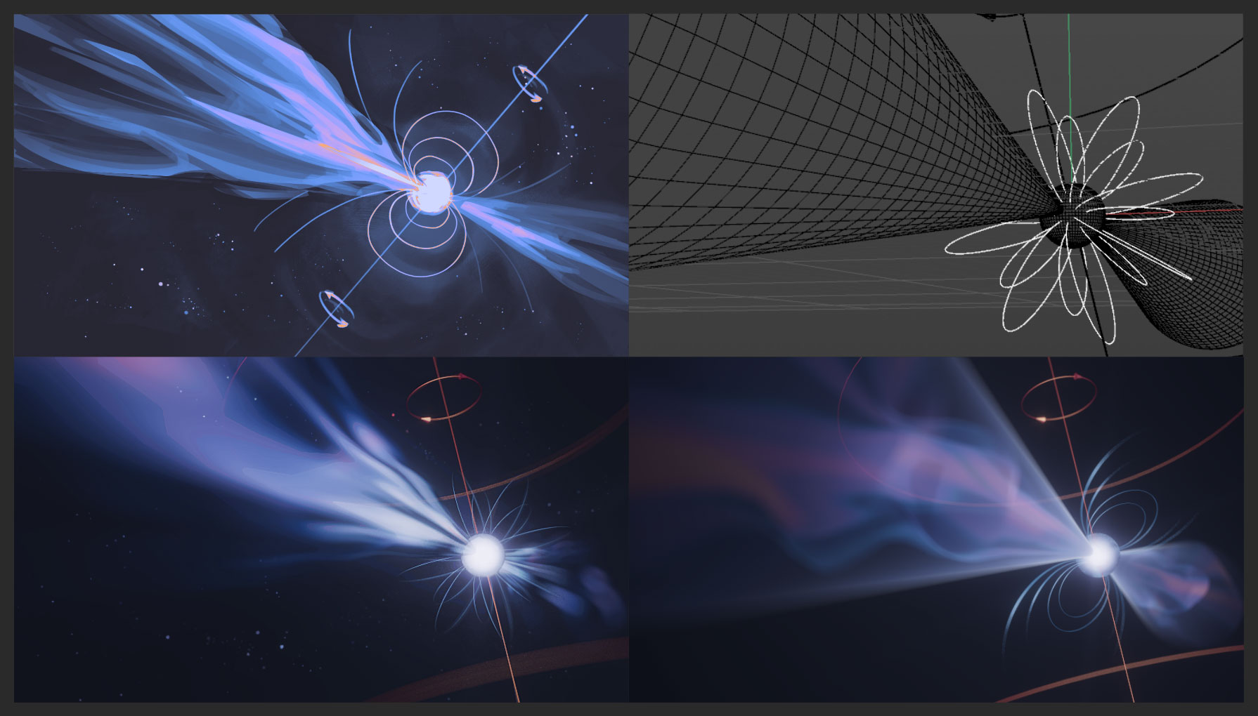 Sketches of a pulsar or AGN with jets