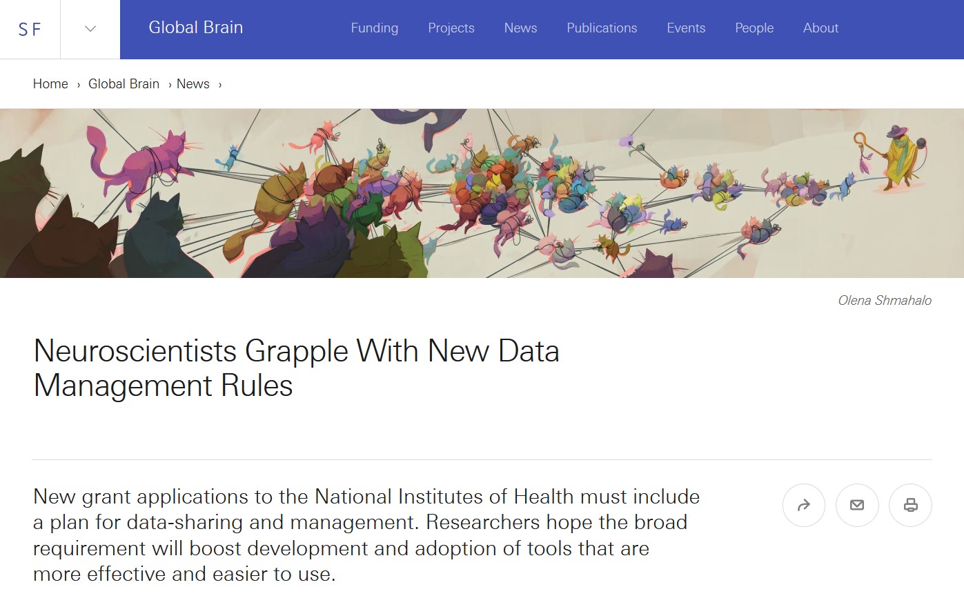 Screenshot of an article on SCGB: Neuroscientists Grapple with New Data Management Rules