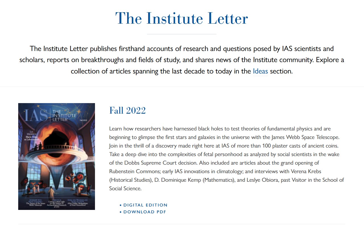 Screenshot of The Institute Letter online